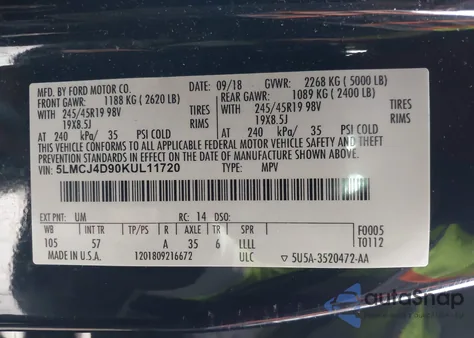 2019 Lincoln Mkc Black Label from USA, damaged, VIN 5LMCJ4D90KUL11720